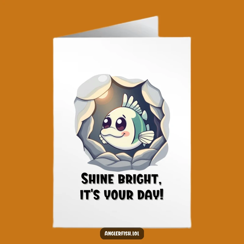 Free Printable Birthday Card: Peeking Anglerfish Glow Funny Downloadable Gift