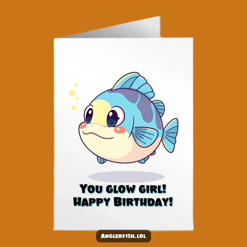 Funny Free Printable Birthday Card: Surprised Kawaii Anglerfish Joke Downloadable Gift