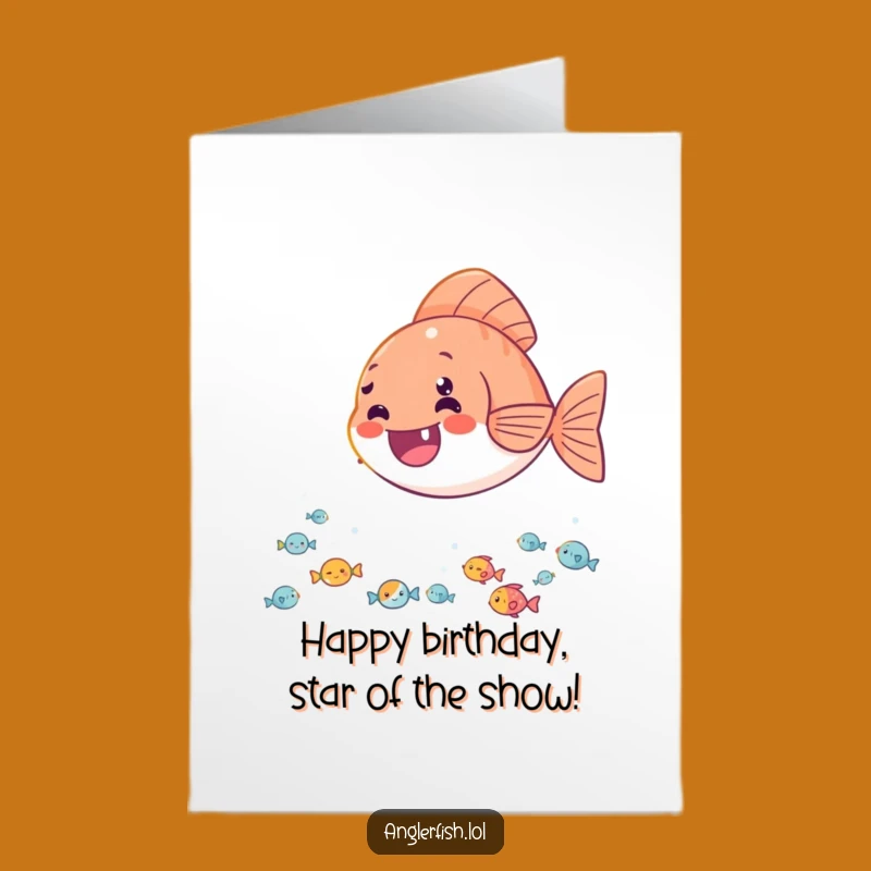 Free Printable Anglerfish Birthday Card: Funny Delighted Fish Audience Downloadable Gift