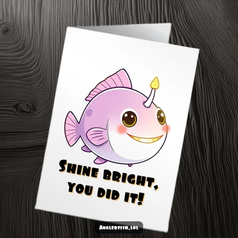 Funny Free Printable Congratulations Card: Anglerfish's bright lure signals success, a beacon of joy.