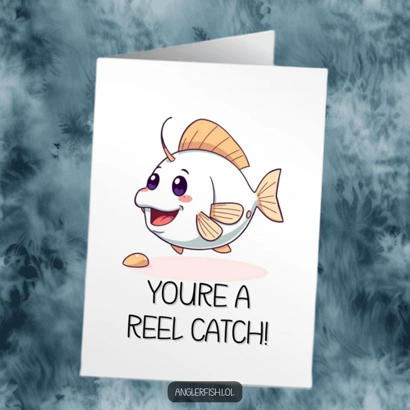 Funny Free Printable Congrats Card: Adorable anglerfish excitedly wiggling its tail in celebration.