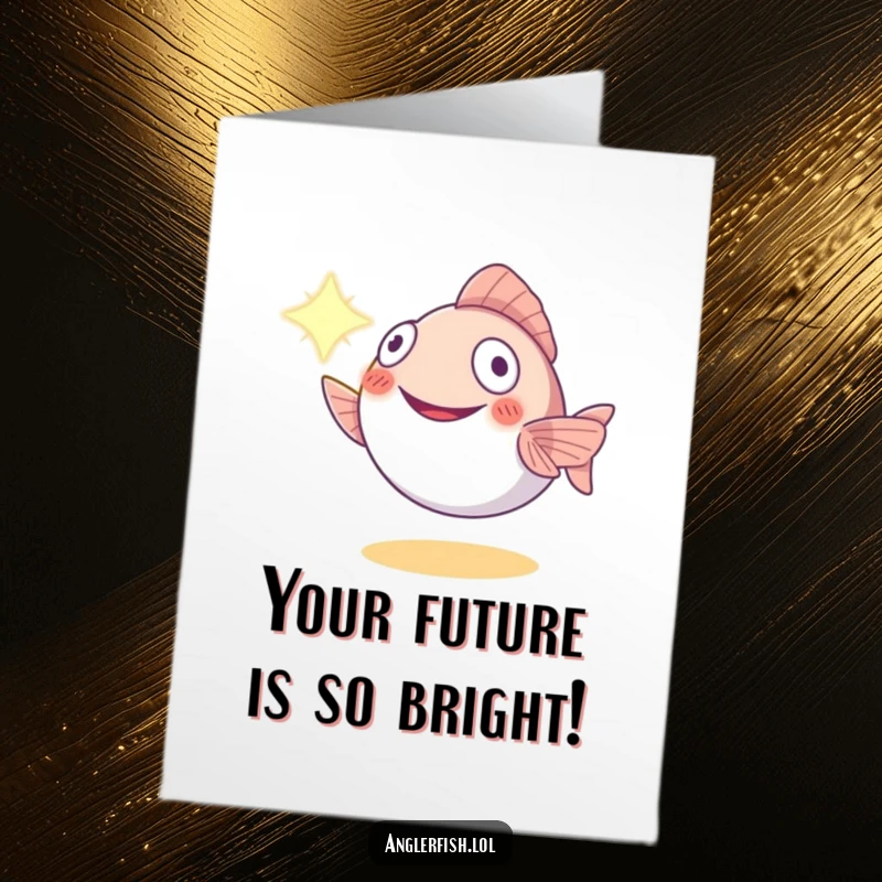 Funny Free Printable Anglerfish Congrats Card: A smiling anglerfish shines its light to celebrate your brilliant achievements.