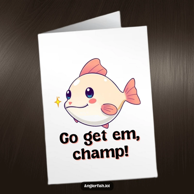 Funny Free Printable Congrats Card: Kawaii anglerfish chasing a shimmering spark, perfect for a celebratory moment.