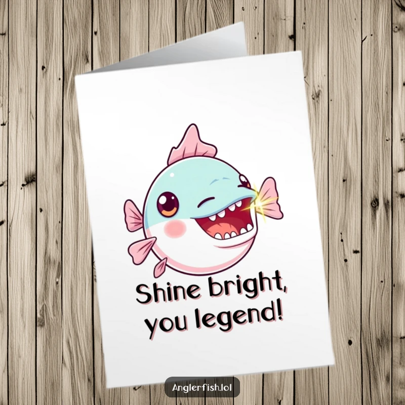 Funny Free Printable Congratulations Card: A kawaii anglerfish gasping with a blinking lure light, an astonishing downloadable greeting.
