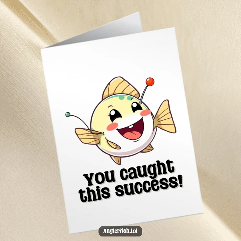 Funny Free Printable Congratulations Card: Excited anglerfish with a twinkling, mischievous lure.