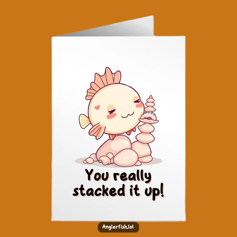 Free Printable Congrats Card: Kawaii Anglerfish's Seashell Balancing Act