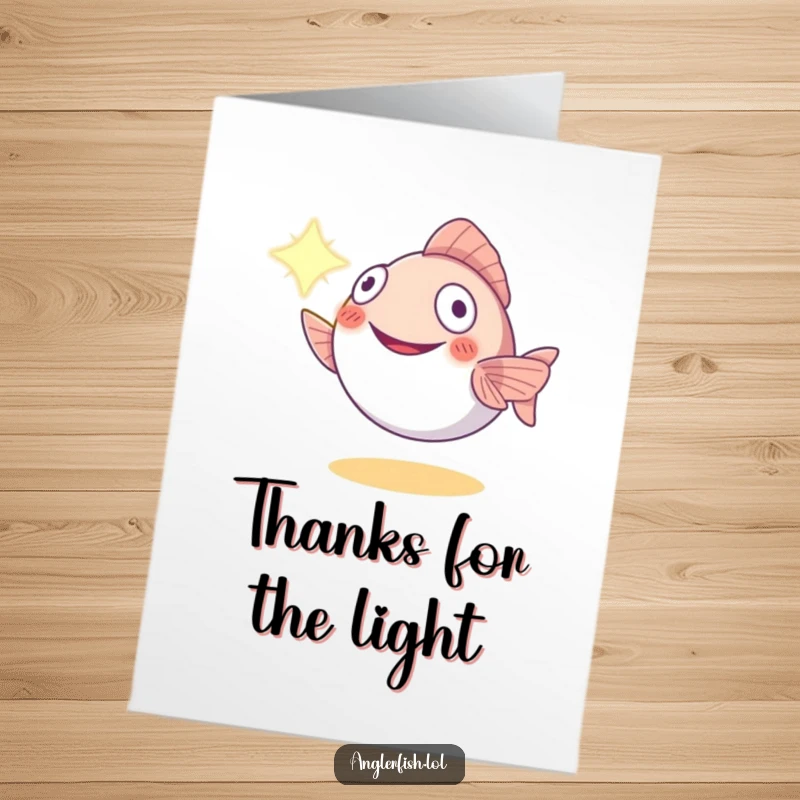 Funny Free Printable Anglerfish Thank You Card: A smiling anglerfish shines its light, illuminating a heartfelt thank you.