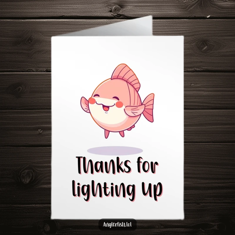 Funny Free Printable Thank You Card: A kawaii anglerfish with a sweet glow, doing a silly dance to express thanks.