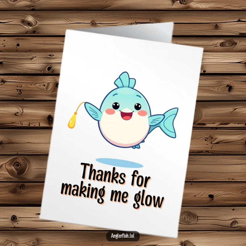 Funny Free Printable Thank You Card: Kawaii anglerfish doing a happy dance with its glowing lure, a joyful thank you.
