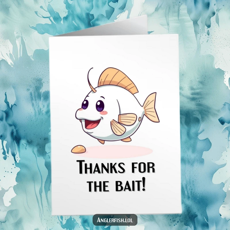 Funny Free Printable Thank You Card: Cute anglerfish wiggling its tail with extreme excitement.