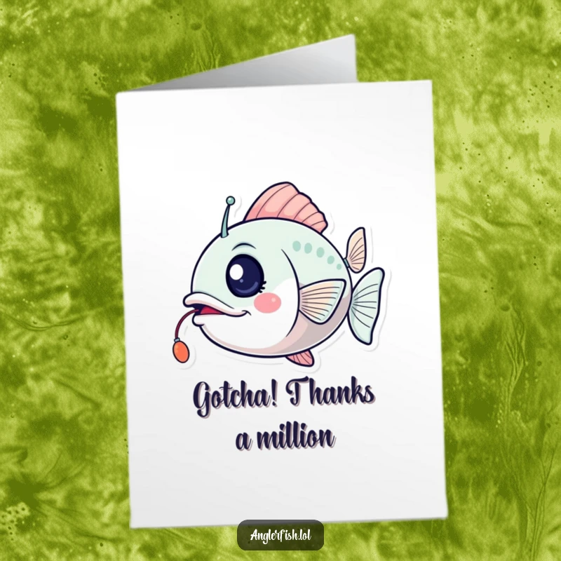 Funny Free Printable Thank You Card: Anglerfish winks with one eye, its lure flickering with thanks.