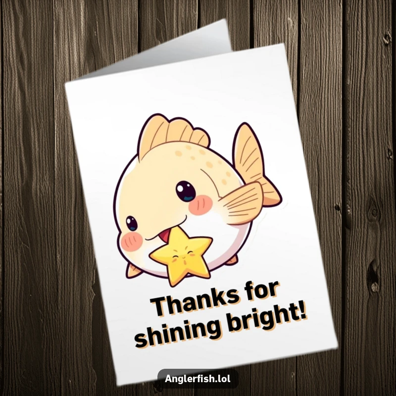 Funny Free Printable Kawaii Anglerfish Thank You Card: A proud anglerfish holds a star, offering heartfelt thanks in a cute way.