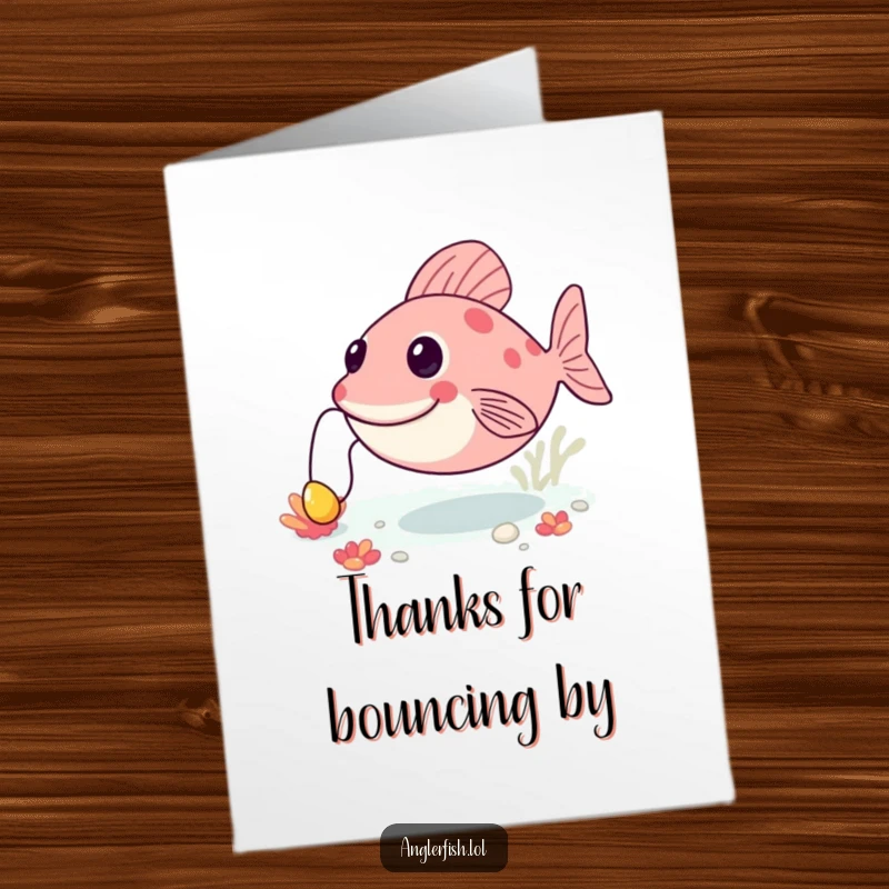 Funny Free Printable Anglerfish Thank You Card: A happy anglerfish bounces along, its lure bobbing in an expression of thanks.