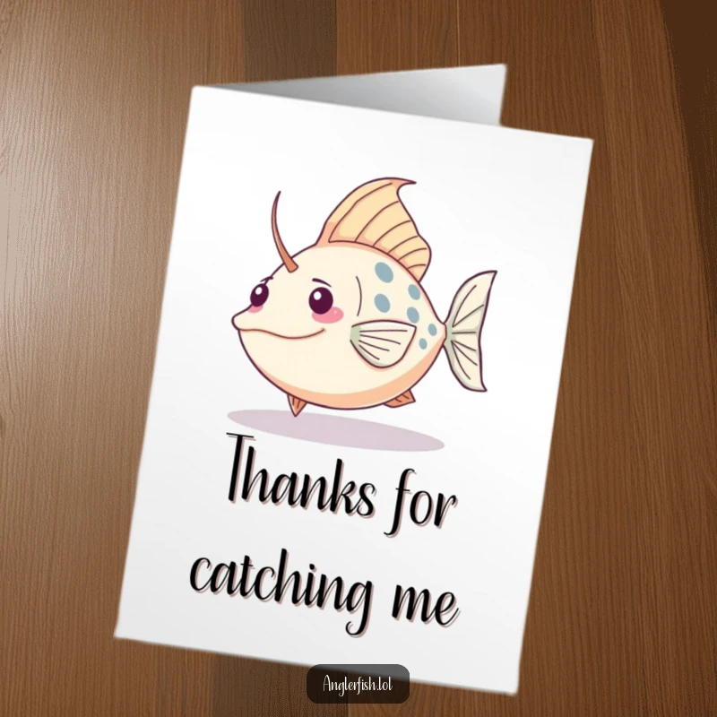 Funny Free Printable Thank You Card: Kawaii anglerfish comically tripping over its large tail, a lighthearted way to say thanks.