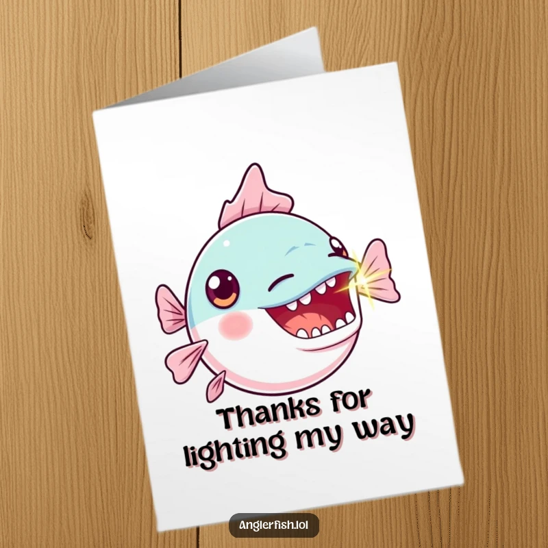 Funny Free Printable Thank You Card: A kawaii anglerfish gasping with a bright blinking lure, a surprising downloadable gift.