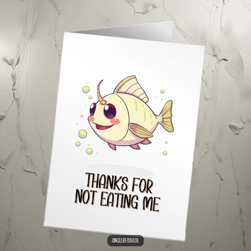 Funny Free Printable Thank You Card showing a kawaii anglerfish chasing sparkly plankton, a delightful downloadable gift.