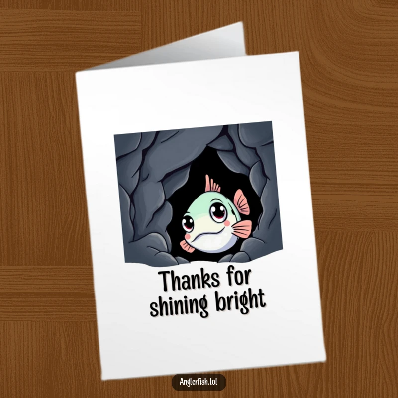 Funny Free Printable Anglerfish Thank You Card: A curious anglerfish peers out, expressing thanks with a wide-eyed stare.