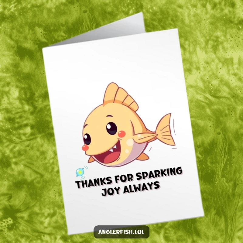 Funny Free Printable Thank You Card: An anglerfish character actively chasing a tiny, sparkling plankton, expressing energetic thanks.