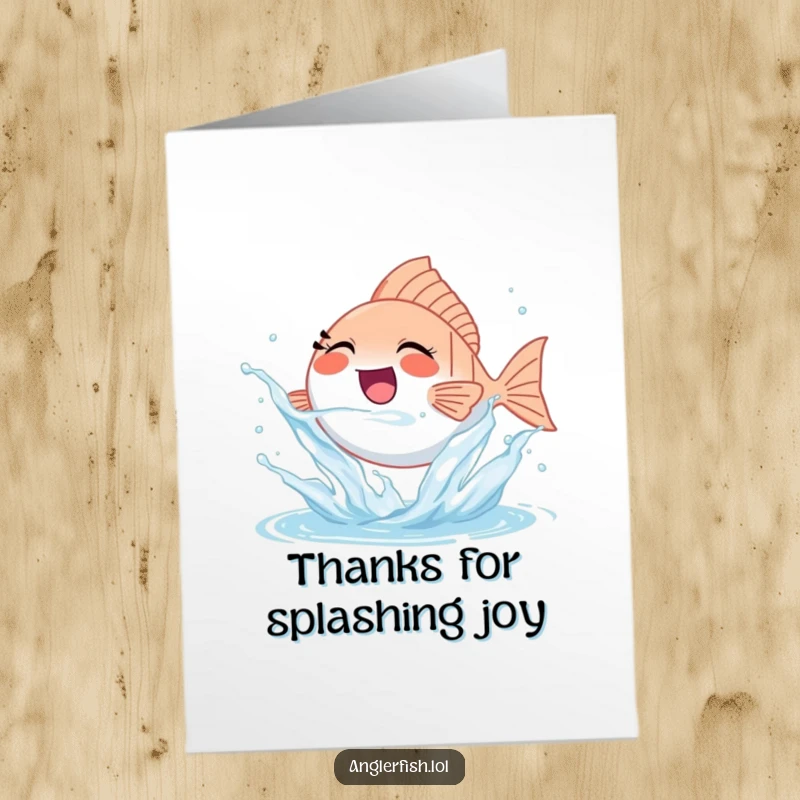 Funny Free Printable Thank You Card of a tiny anglerfish splashing water with absolute, pure joy.