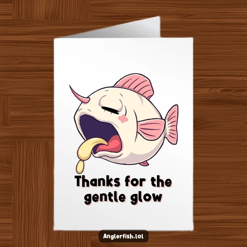 Funny Free Printable Thank You Card: A sleepy anglerfish yawns, its lure emitting a gentle, warm glow.