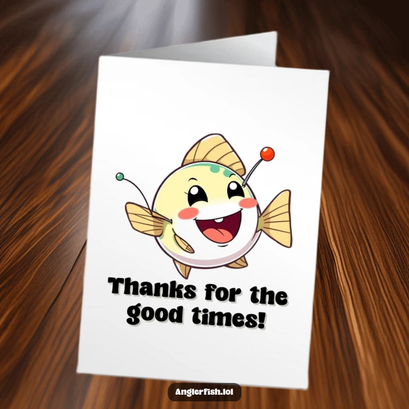Funny Free Printable Thank You Card: Cheerful anglerfish bobbing with a mischievous twinkling lure.