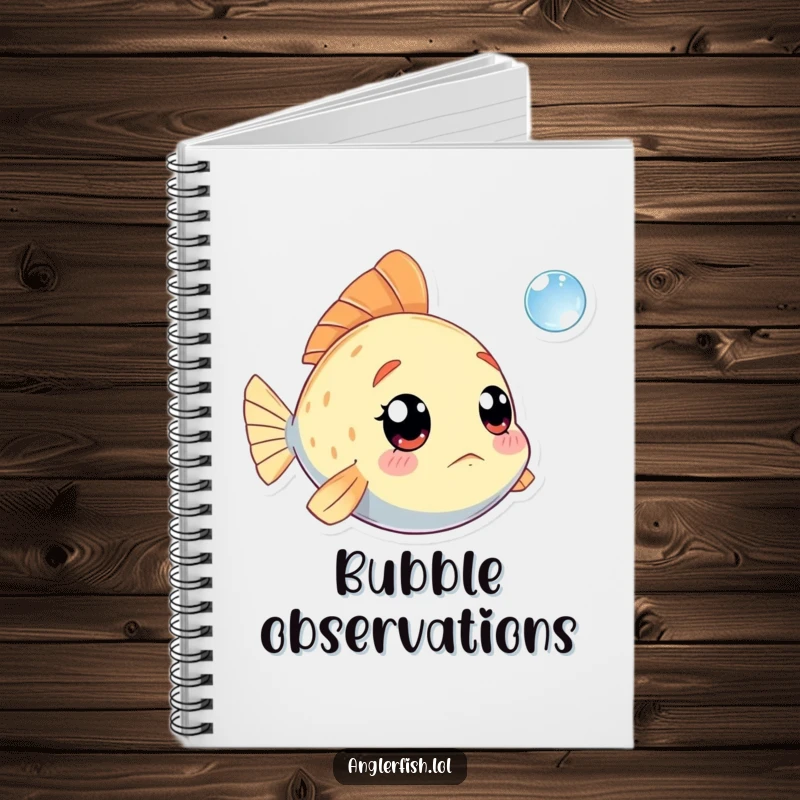 Funny Kawaii Anglerfish Notebook: Lined pages with a cute anglerfish on the cover, looking amazed at a small floating bubble.