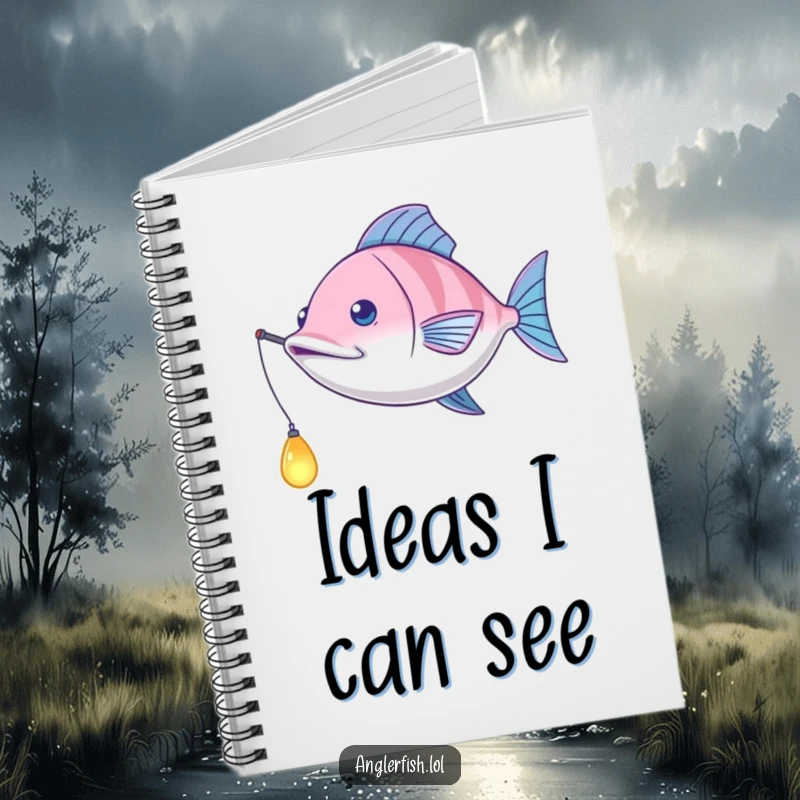 Funny Anglerfish Notebook: A ruled notebook with a playful anglerfish swinging its bioluminescent lure on the cover.