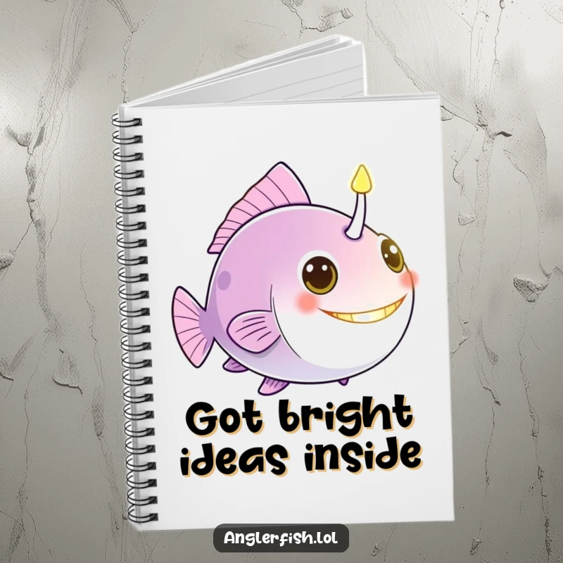 Funny anglerfish notebook featuring a glowing bioluminescent lure, a beacon guiding your thoughts and creative writing.