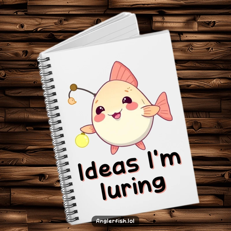 Funny anglerfish notebook showcasing a playful dangling light, humorously beckoning creativity and new ideas closer.