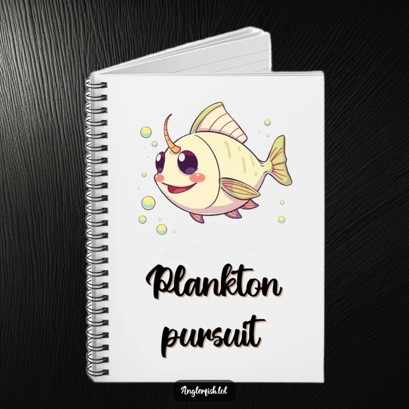 Funny Kawaii Anglerfish Notebook: Lined pages with a cute anglerfish on the cover, joyfully chasing shimmering plankton.