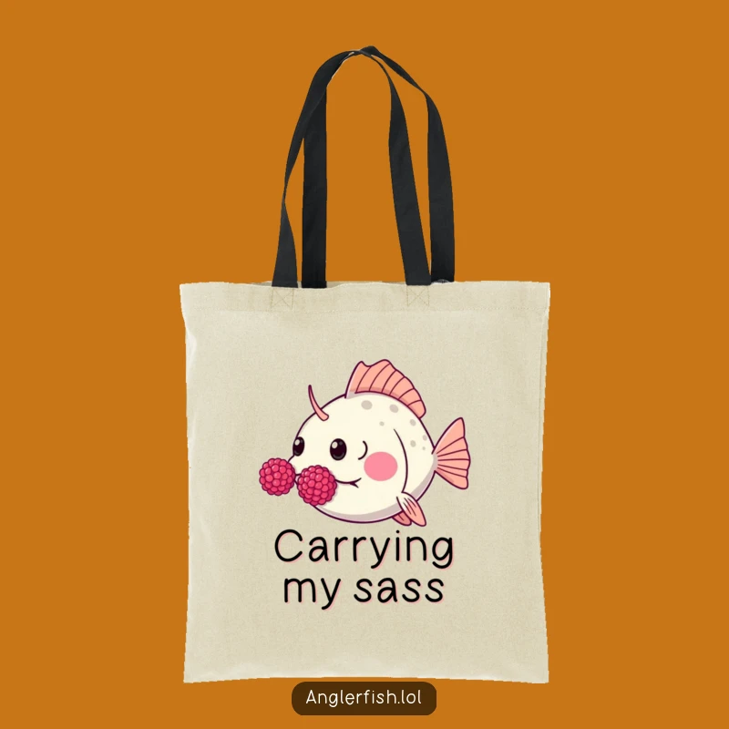 Funny Kawaii Anglerfish Raspberry Tote Bag, Chic Goofy Expression Gift